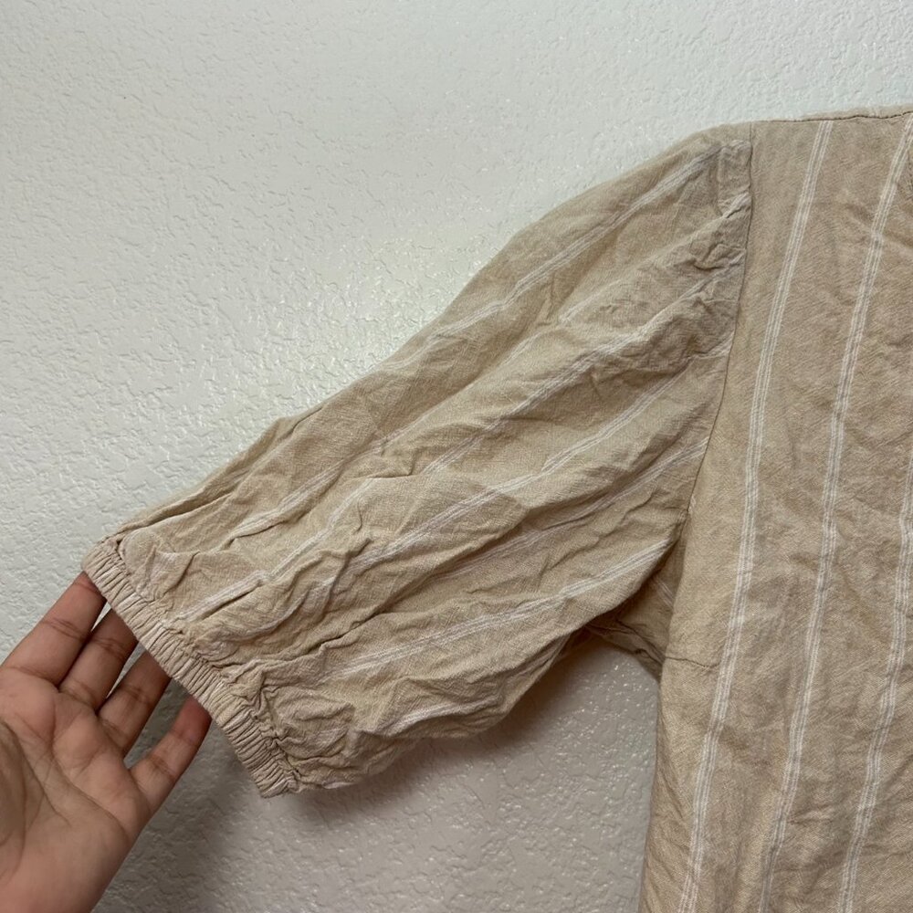 Abercrombie & Fitch Striped Linen Blend Puff Sleeve Surplice Crop Top Faux Wrap - Picture 4 of 9